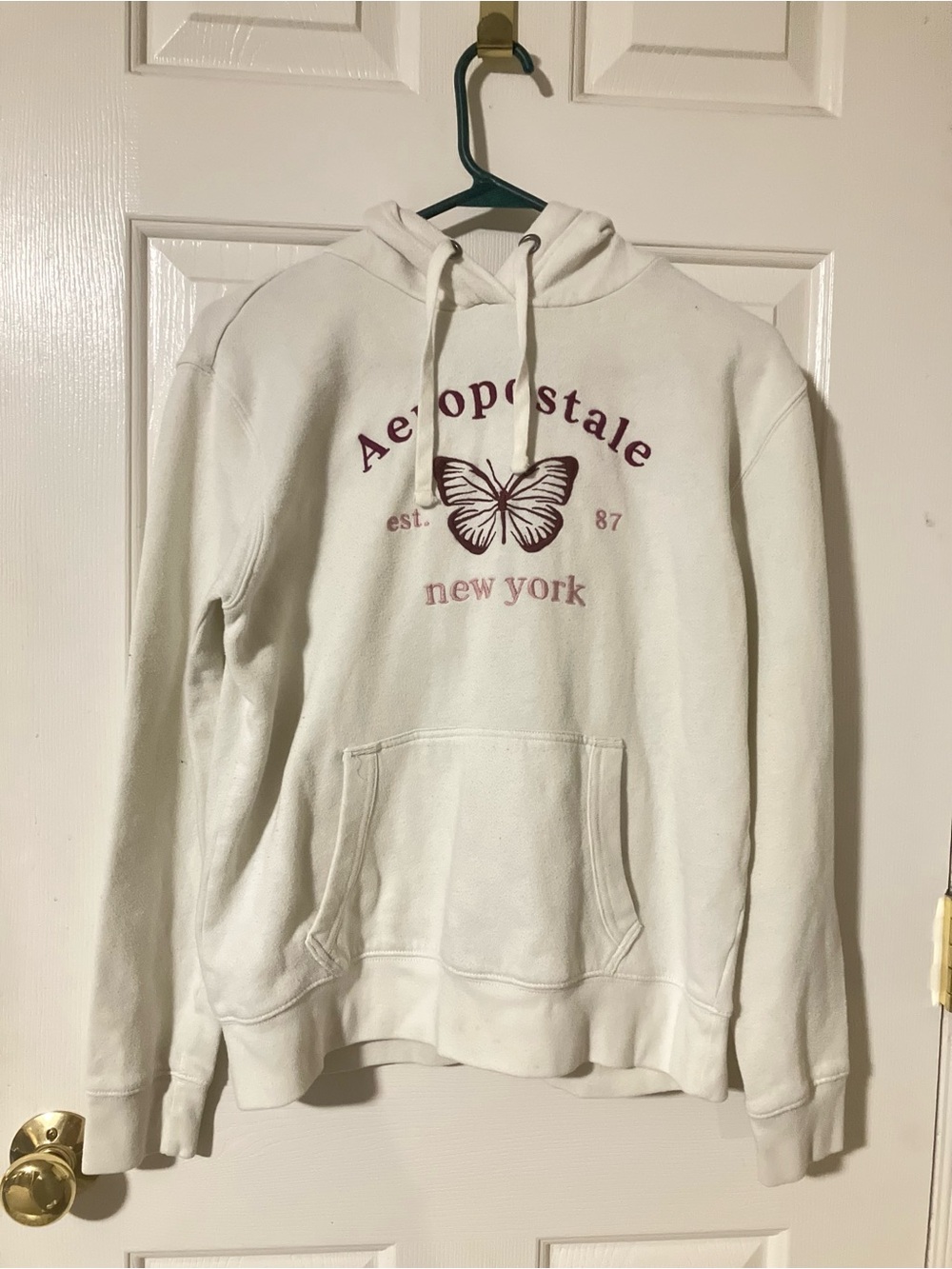 Aeropostale Cream Hoodie with Maroon Butterfly Logo